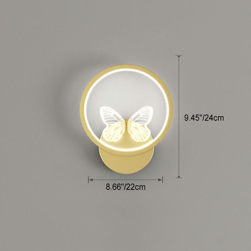 Modern Art Deco Butterfly Iron Silicone Square Round Frame Design LED Wall Sconce Lamp For Bedroom