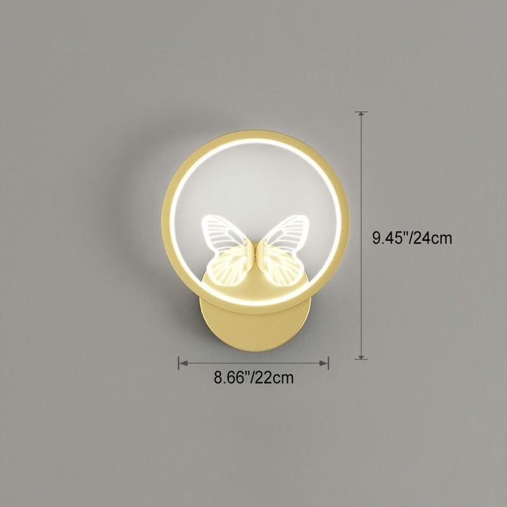 Modern Art Deco Butterfly Iron Silicone Square Round Frame Design LED Wall Sconce Lamp For Bedroom