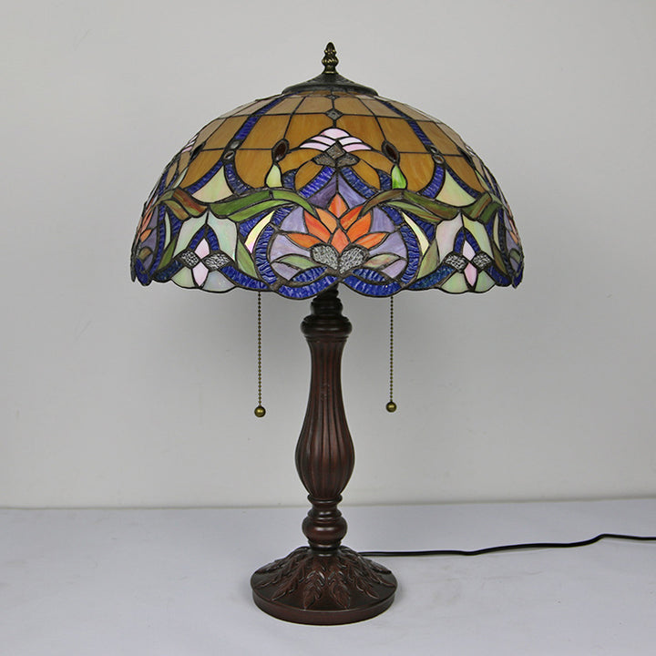Lámpara de Mesa de 2 Luces con Base de Resina y Vidrio Tiffany Tradicional con Diseño de Pavo Real y Girasol para Estudio 