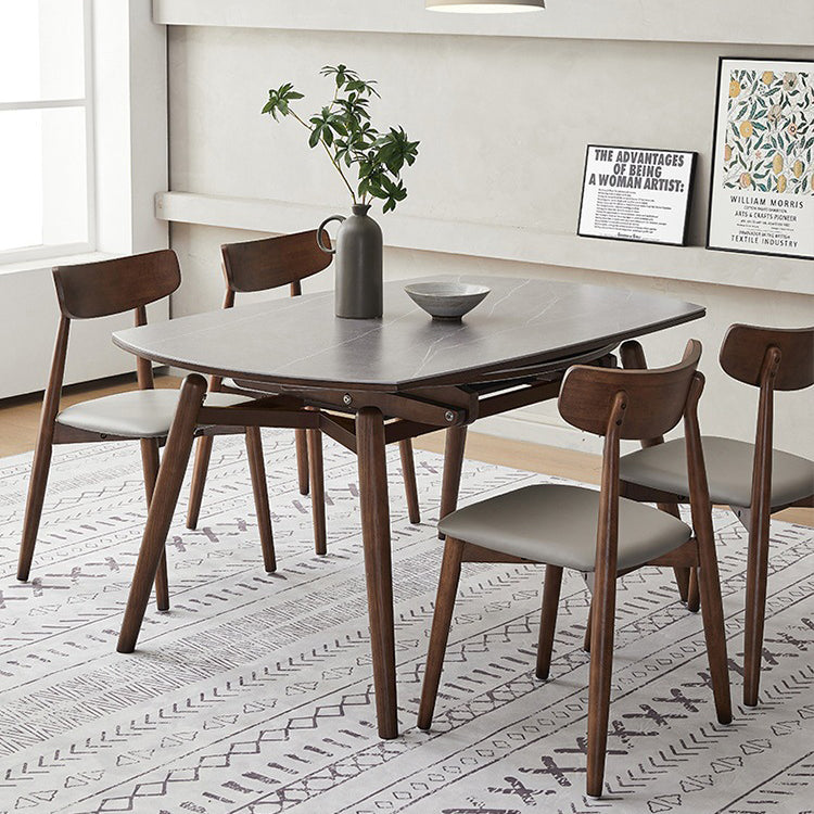 Mesa de comedor de roble plegable con cuatro patas, losa de piedra redonda cuadrada minimalista moderna, para comedor 