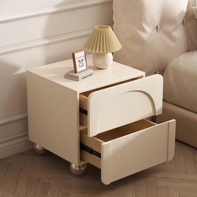 Table de nuit moderne minimaliste rectangulaire avec base ronde en acier au carbone et 2 tiroirs pour chambre 