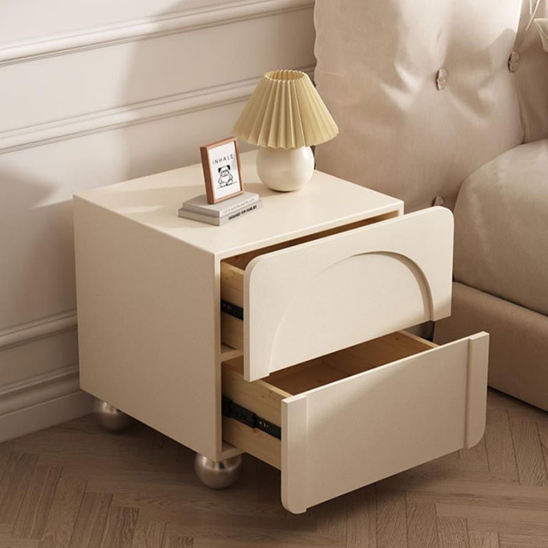 Table de nuit moderne minimaliste rectangulaire avec base ronde en acier au carbone et 2 tiroirs pour chambre 