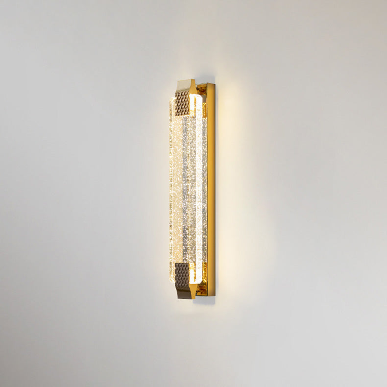 مصباح حائط LED من الفولاذ المقاوم للصدأ بظل كريستالي مستطيل مبهر مع نسيج فقاعي للغرفة المعيشية 