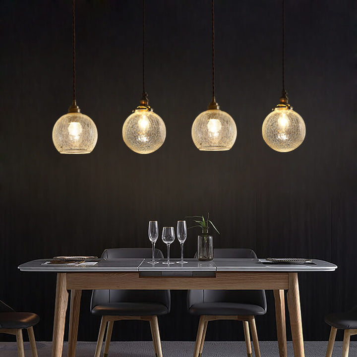Traditional Vintage Round Crackle Glass Brass Iron 1-Light Pendant Light for Living Room