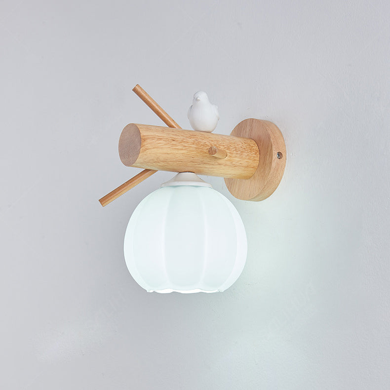 Lampe murale 1 lumière en bois PE avec citrouille minimaliste moderne pour chambre 