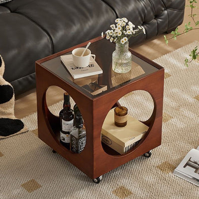 Zeitgenössischer nordischer quadratischer Holzcouchtisch 2-stufig für das Wohnzimmer 