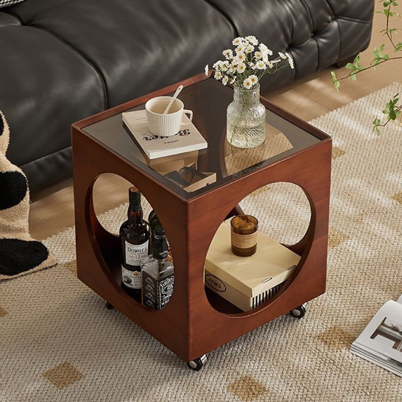 Zeitgenössischer nordischer quadratischer Holzcouchtisch 2-stufig für das Wohnzimmer 