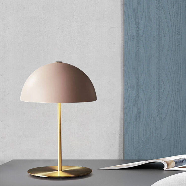 Contemporary Nordic Pink Dome Copper Base 1-Light Table Lamp For Bedroom
