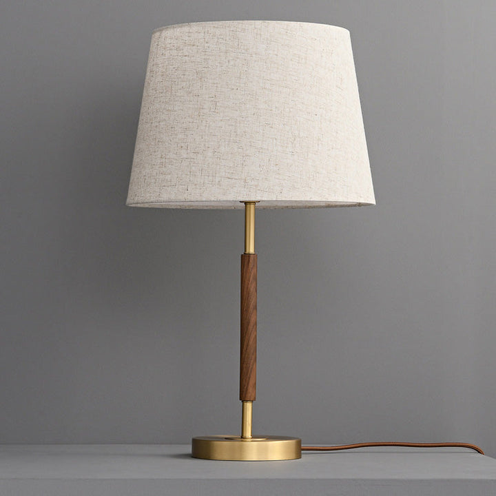 Contemporary Retro Brass Fabric Cylinder 1-Light Table Lamp For Bedside