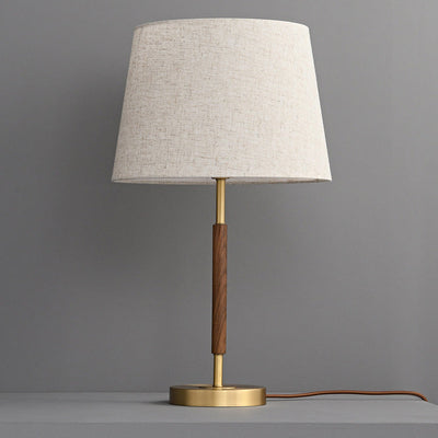 Lampe de table contemporaine rétro en laiton avec abat-jour en tissu cylindrique 1 lumière pour chevet 