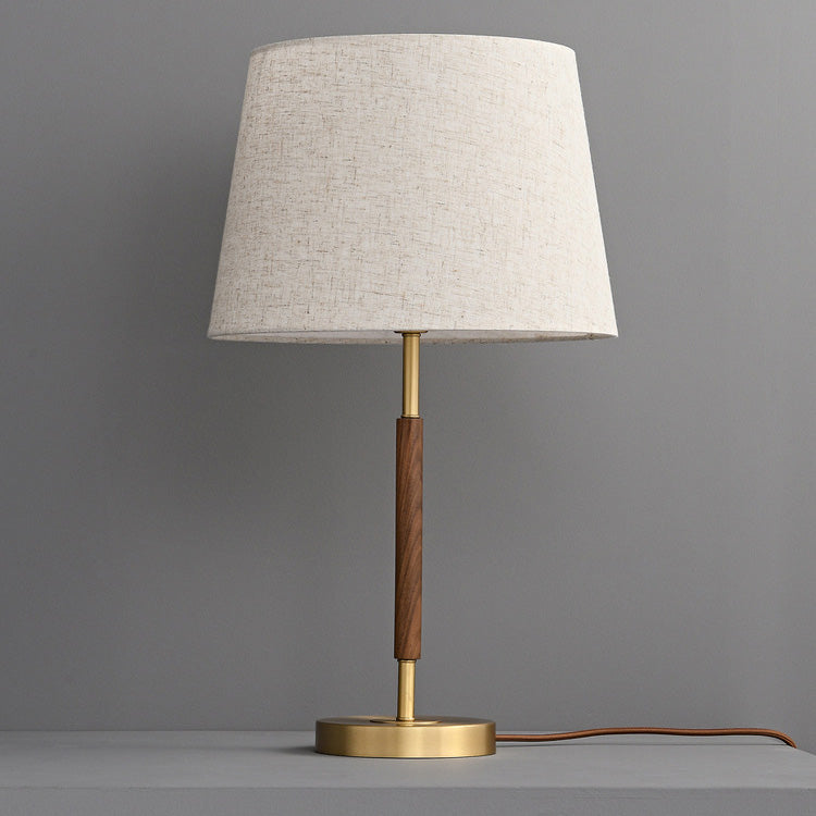 Lampe de table contemporaine rétro en laiton avec abat-jour en tissu cylindrique 1 lumière pour chevet 