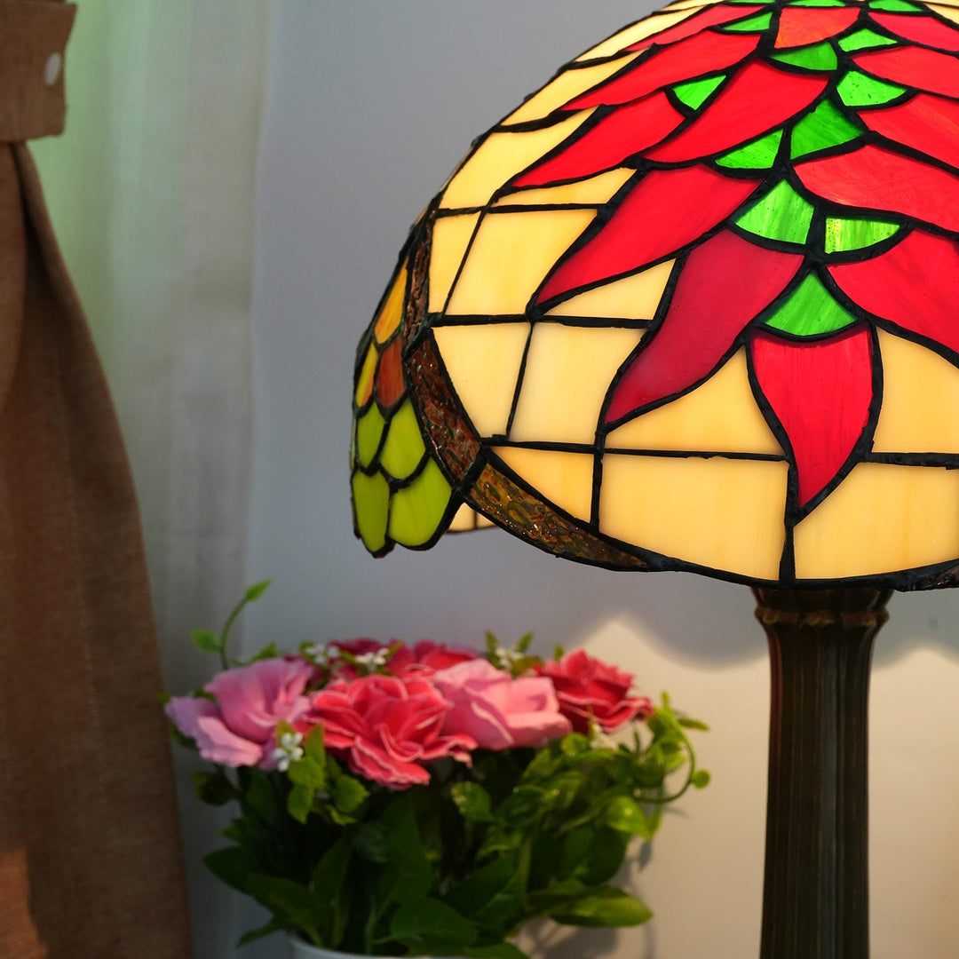Lámpara de Mesa de 1 Luz con Pantalla Redonda de Vidrio Tiffany Tradicional Estilo Capsicum para Estudio 