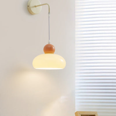 Moderne minimalistische Creme Kuppel Runde Eisen Glas 1-Licht Wandleuchte Lampe für Schlafzimmer 