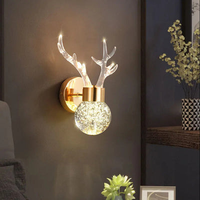 Zeitgenössische kreative Acryl Geweih Blase Kristall Ball LED Wandleuchte Lampe für Wohnzimmer 
