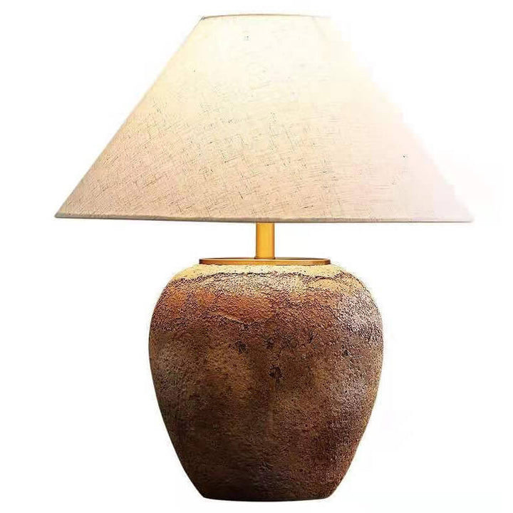 Chinese Vintage Fabric Ceramic Jar 1-Light Table Lamp