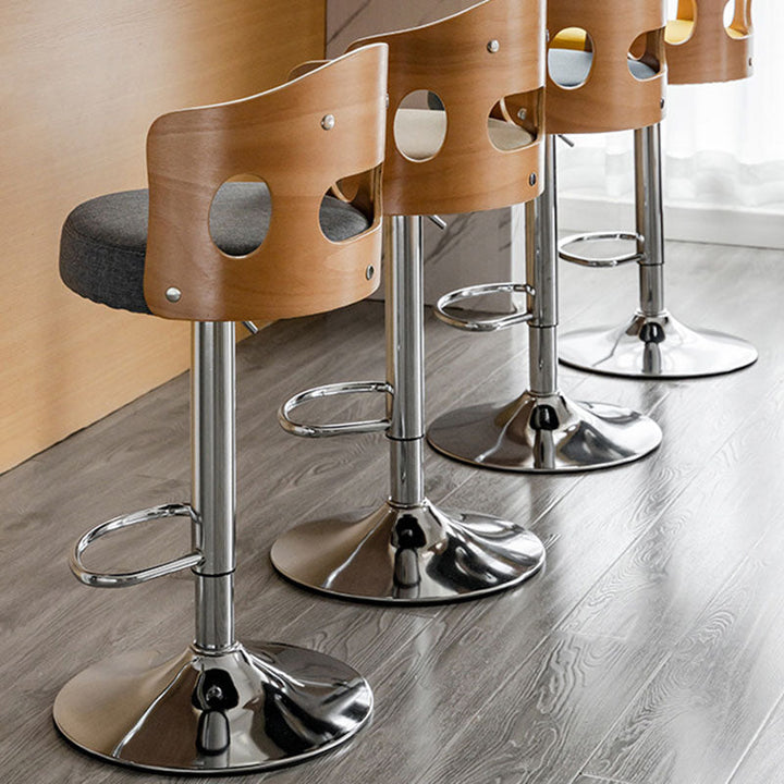 Tabouret de bar rond contemporain en tissu PU cuir scandinave bois éponge SGS avec dossier et repose-pieds pour cuisine 