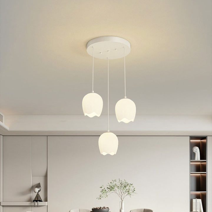Moderner minimalistischer floraler Eisen-Glas-3-Licht-Insel-Leuchter für das Esszimmer 