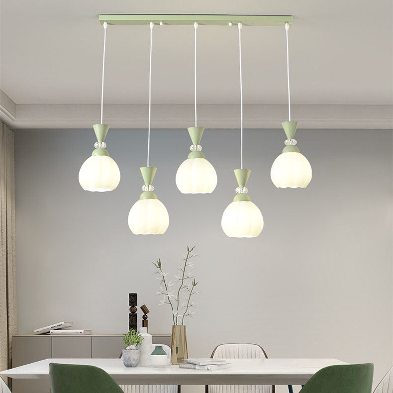 Lustre contemporain à fleurs en verre crème créative avec boutons de fleurs en fer à 3/5 lumières pour chambre 