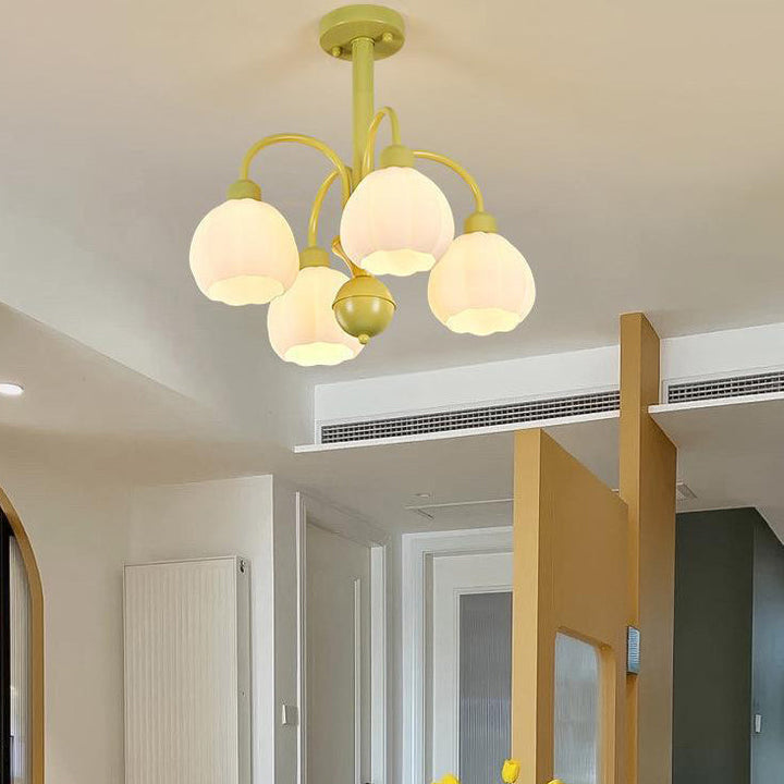 Moderner minimalistischer cremefarbener Kürbis-Kronleuchter aus Metall und Glas mit 4/6 Lichtern für das Wohnzimmer 