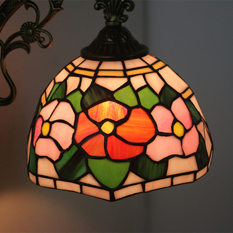 Lámpara de Aplique de Pared de 1 Luz con Vidrio de Tiffany Tradicional de Flor de Aleación de Zinc y Hierro para Sala de Estar 