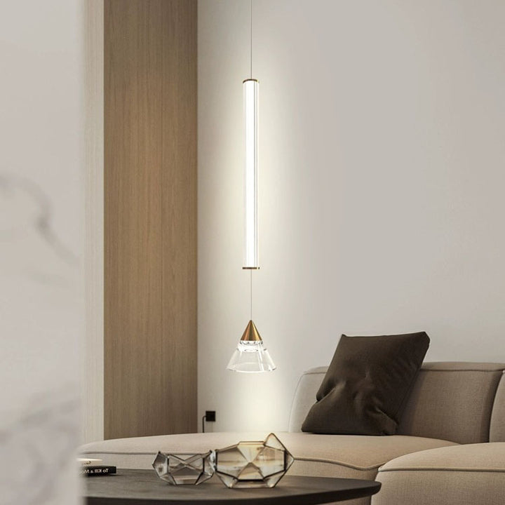 Moderne minimalistische gerade Eisenglas LED Pendelleuchte für Wohnzimmer 