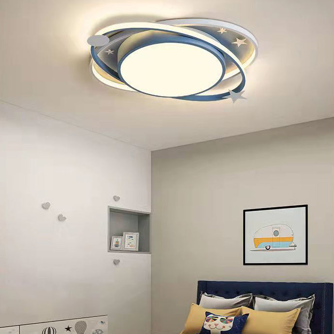 Moderno Arte Deco Noche Estrellada Redondo Ovalado Acrílico Aluminio LED Luz de Techo Empotrada Para Dormitorio 