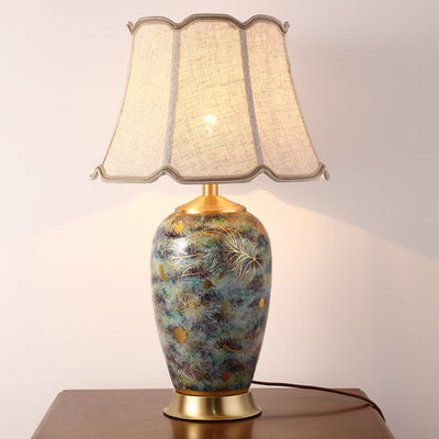 Modern Luxury Vase Base Pleated Octagon Lampshade Ceramic Fabric 1-Light Table Lamp For Bedroom