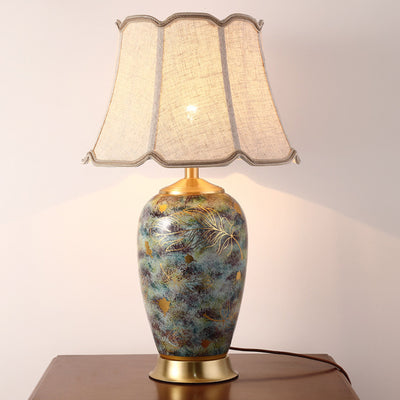 Lampe de Table Moderne en Céramique avec Abat-Jour Plissé Octogonal en Tissu de Luxe pour Chambre à Coucher, 1 Lumière 