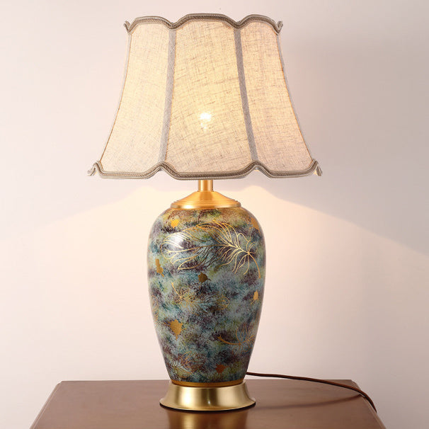 Lampe de Table Moderne en Céramique avec Abat-Jour Plissé Octogonal en Tissu de Luxe pour Chambre à Coucher, 1 Lumière 