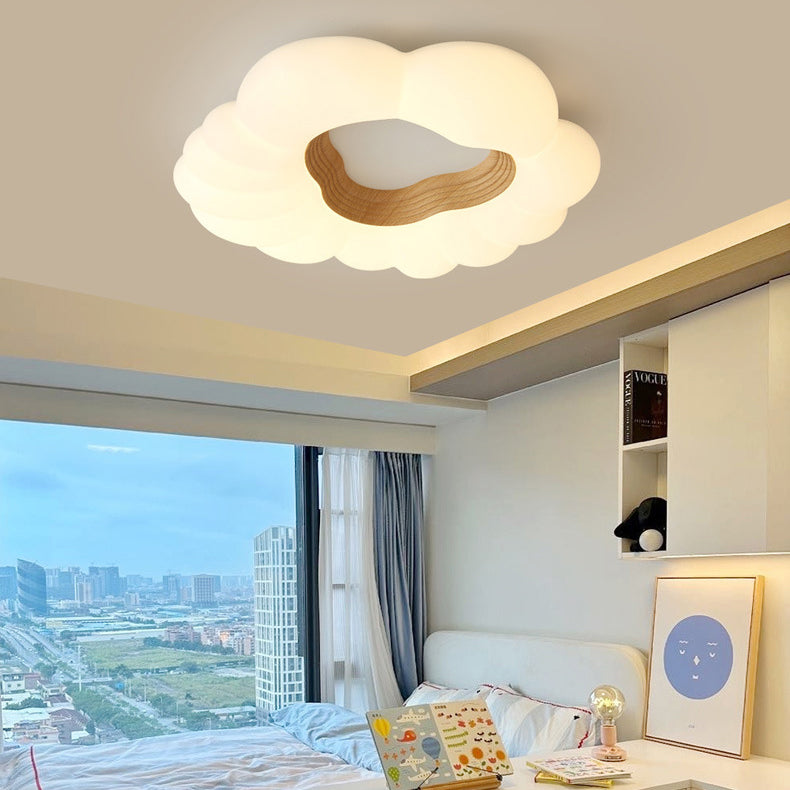 Lumière de plafond LED moderne minimaliste nuages crème bois cendre copeaux de plastique pour chambre à coucher 