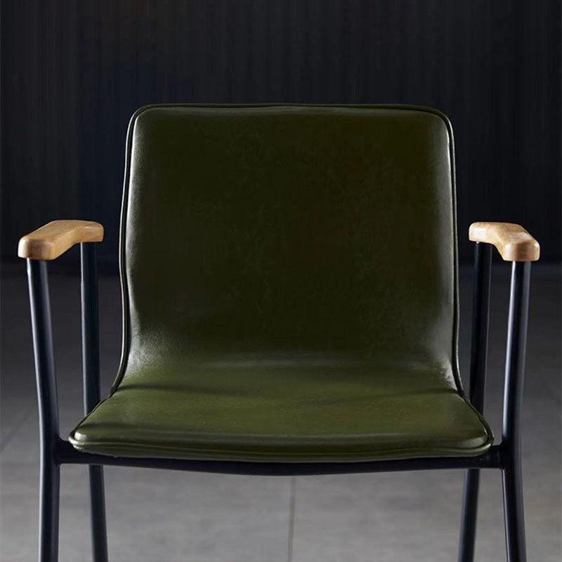 Chaise de salle à manger contemporaine en cuir rembourré avec accoudoir et dossier en bois pour salle à manger 