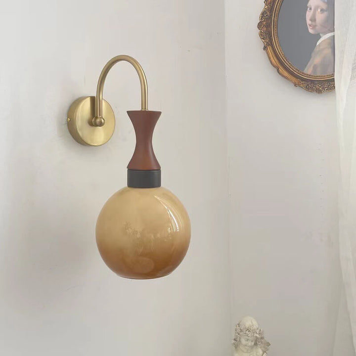 Applique Murale Rétro en Bois et Fer avec Bras et Boule en Verre 1 Lumière 