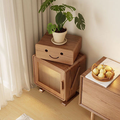 Table de nuit contemporaine carrée en bois de caoutchouc avec verre et métal à 2 tiroirs pour chambre 