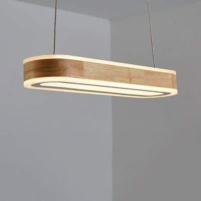 Japanese Minimalist Wooden Long Ring LED Island Light Chandelier