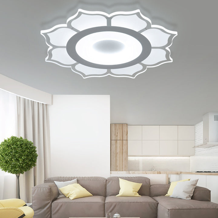 Plafonnier LED rond en fer et acrylique minimaliste moderne en forme de lotus pour chambre 