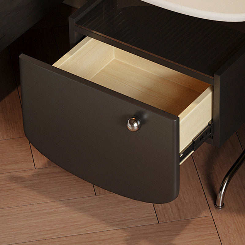 Modern Minimalist Oval Rectangle MDF Glass Stainless Steel Nightstand 1-Drawer For Bedroom