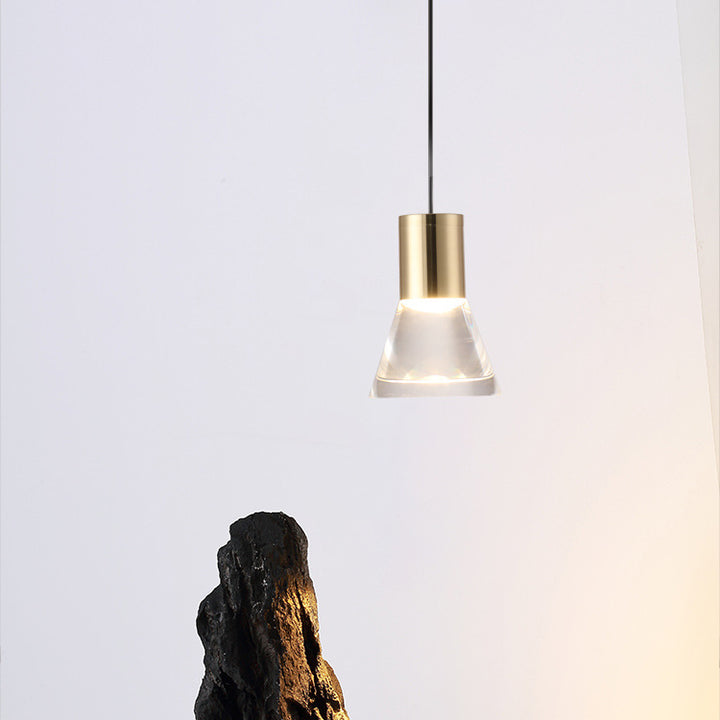 Lustre Suspendu LED Semi-Conique en Acrylique et Cuivre Complet Nordique Contemporain pour Chambre 
