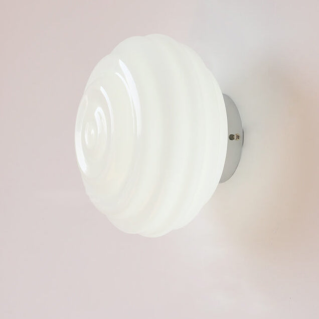 Nordic Cream Wave Round Glass Lampshade 1-Light Wall Sconce Lamp