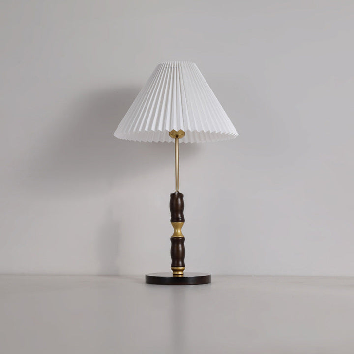 Lampe de table 1 lumière en tissu Ironwood à cône plissé vintage traditionnel pour chambre 