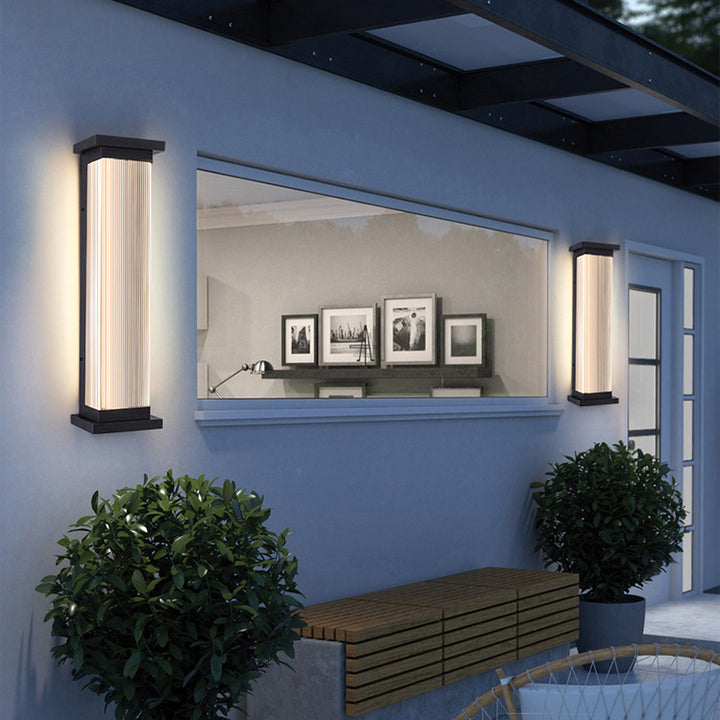 Moderne minimalistische wasserdichte gestreifte Rechteck Edelstahl Acryl Wandleuchte Lampe für Terrasse im Freien 
