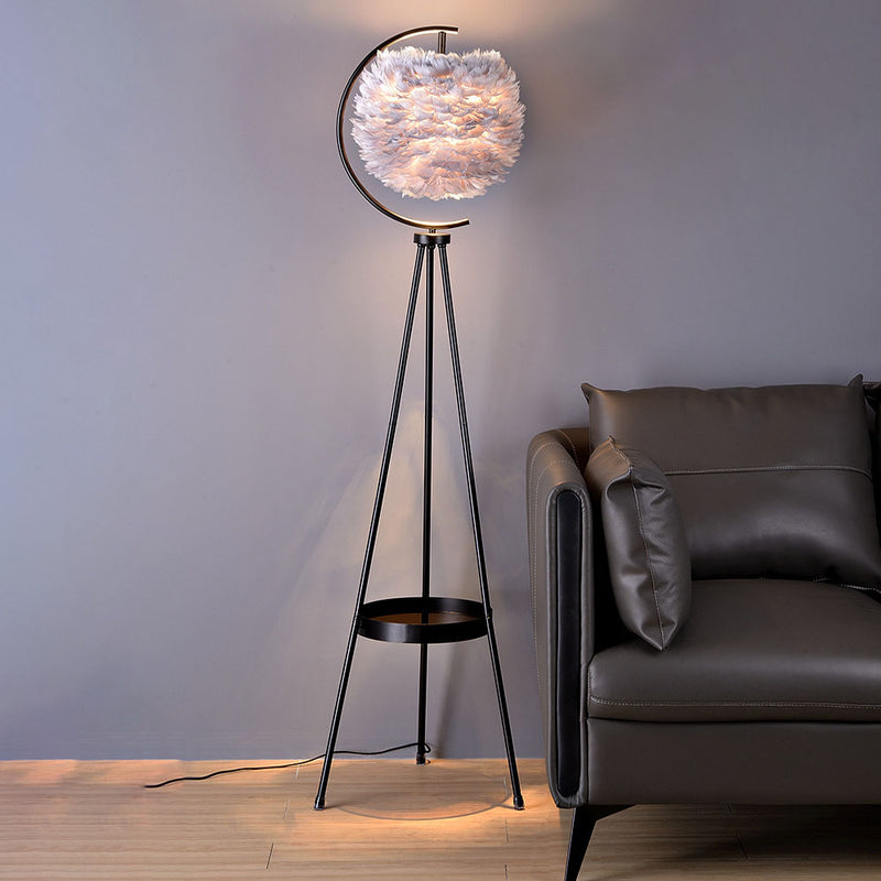 Contemporary Creative Iron Feather Tripod 1-Light Standing Floor Lamp For Bedroom