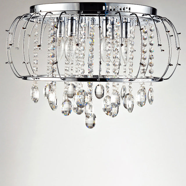 Moderne Minimaliste Rose Ronde Cristal Branche Cristal Fer 5/6 Lumière Plafonnier Pour Chambre 