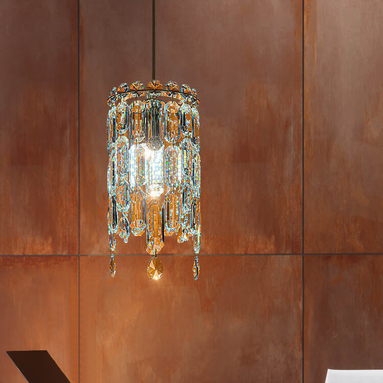 Suspension moderne en cristal cylindrique à 1 lumière pour salon 