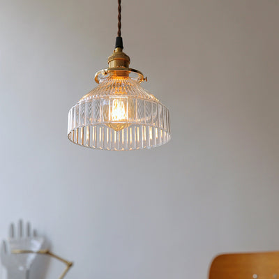 Contemporary Nordic Brass Glass Round Shape 1-Light Pendant Light For Living Room