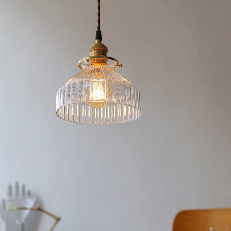 Contemporary Nordic Brass Glass Round Shape 1-Light Pendant Light For Living Room