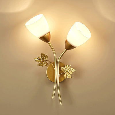 Contemporary Scandinavian Floral Iron Glass 1/2 Light Wall Sconce Lamp For Living Room