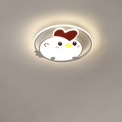 Childlike Cartoon Chick Acrylic Round LED Kids Flush Mount Ceiling Light