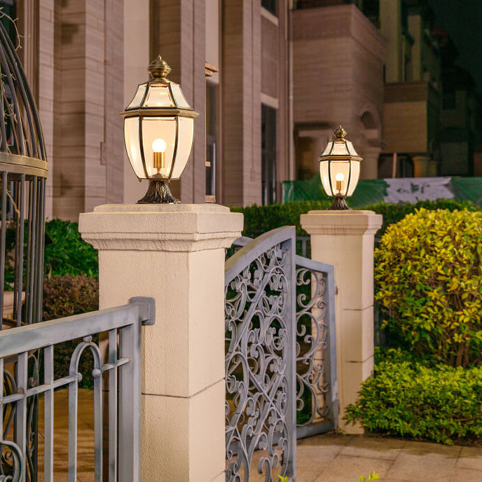 Traditional European All Copper Clear Glass Lantern Post 1/3 Light Waterproof Patio Landscape Light For Outdoor