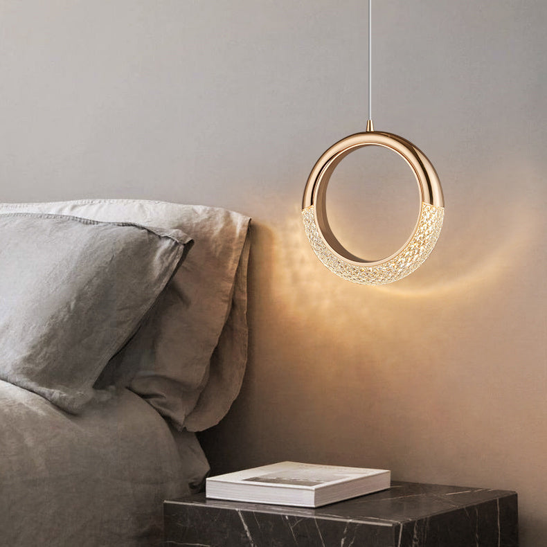 Contemporary Scandinavian Moon Circle Alloy PMMA LED Pendant Light For Bedroom