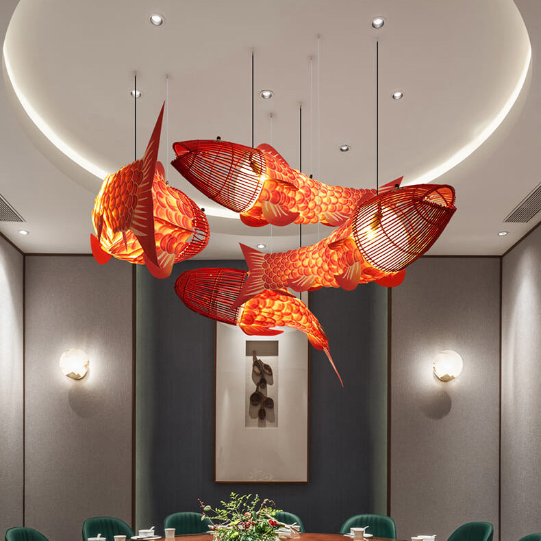 伝統的な中国の鯉の魚鉄PVC布2/4ライトシャンデリアダイニングルーム用 